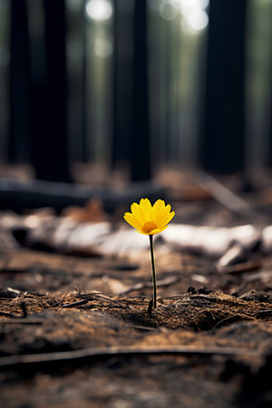 Yellow flower in the forest. Nature background with copy space for text.の素材