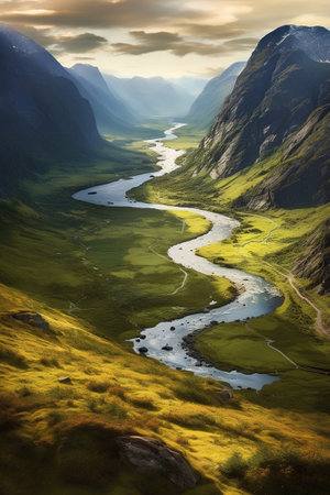 Aerial view of Glencoe valley, Glencoe, Scotland, UKの素材