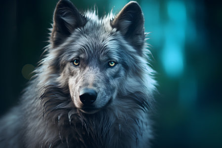 Portrait of a wolf in the forest. Animal theme. Toned.の素材
