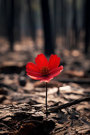 Beautiful red flower in the forest. Soft focus and shallow DOF.の素材