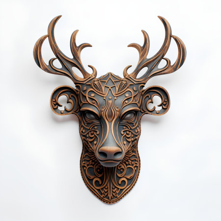 Deer head with ornament on white background. 3D illustration.の素材