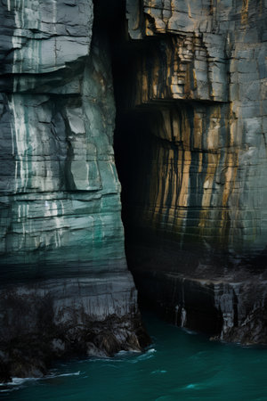Rocky cliffs in the ocean. Tinted image. Toned.の素材