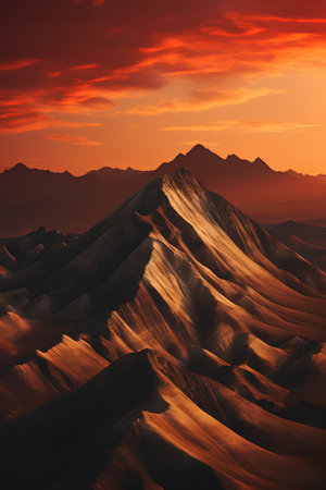Beautiful desert landscape at sunset. 3D rendering. Computer digital drawing.の素材