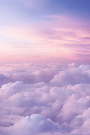 Beautiful aerial view above the clouds at sunset. 3D illustrationの素材