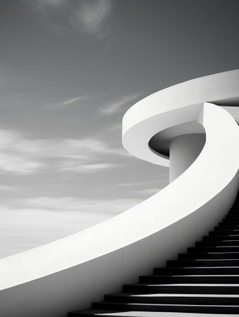 Conceptual white stairway leading up to sky with clouds backgroundの素材