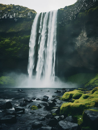 Skogafoss waterfall in Iceland, Europe. Artistic style post processed photo.の素材
