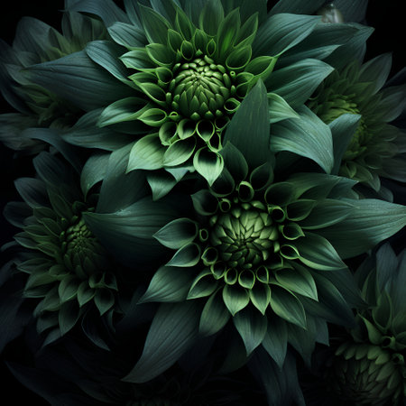 Dark green dahlia flowers. Floral background. 3d renderingの素材