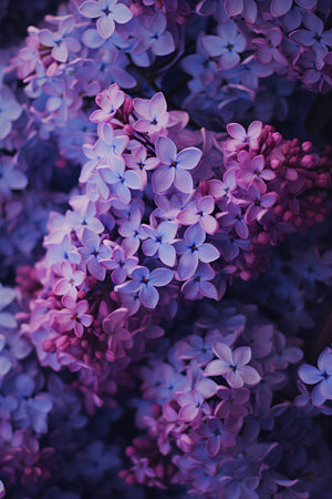 Purple lilac flowers. Floral background. Close-upの素材