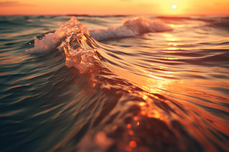 Beautiful sunset on the sea. Sea waves and the sun.の素材