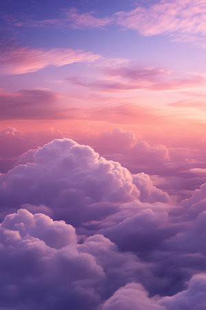 Beautiful aerial view above clouds at sunset. 3d render illustrationの素材