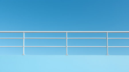 White balustrade on blue background. 3d render illustration.の素材
