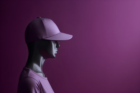 Female mannequin wearing a cap, 3d render, purple backgroundの素材
