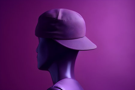 Mannequin wearing a visor cap on a purple background.の素材