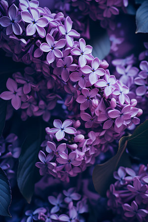 Purple lilac flowers. Floral background. Close-upの素材