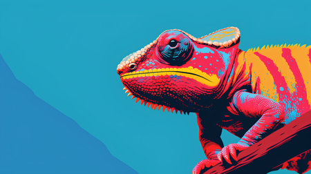Colorful chameleon on a blue background. Vector illustration.の素材