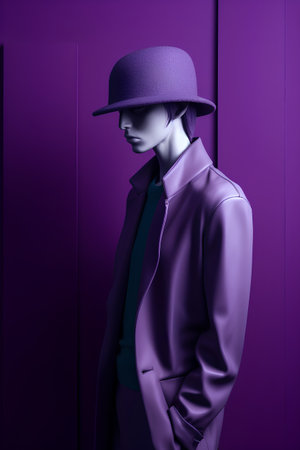Fashion mannequin in a hat on a purple background.の素材