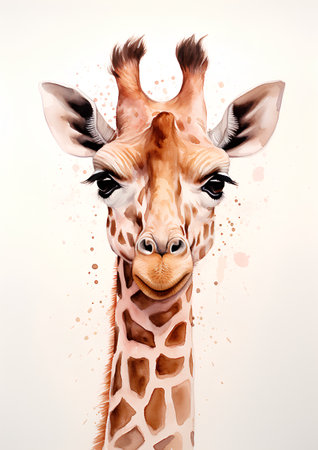 Watercolor portrait of a giraffe. Hand-drawn illustration.の素材