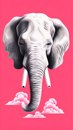 Elephant head isolated on pink background. 3D rendering illustration.の素材