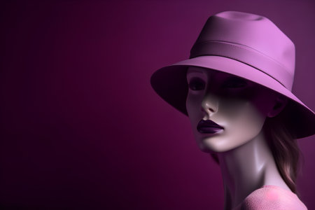 Female mannequin wearing hat and purple dress. 3d renderingの素材