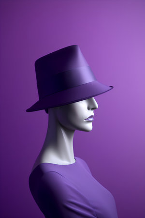 Mannequin wearing hat and purple dress. 3D rendering.の素材