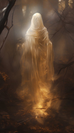 Scary ghost in the forest. Halloween concept. 3D renderingの素材