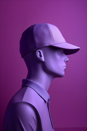 3d rendering of a mannequin wearing a cap in purple colorの素材
