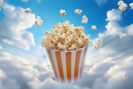 Popcorn flying in the sky. 3d render. Cinema concept.の素材