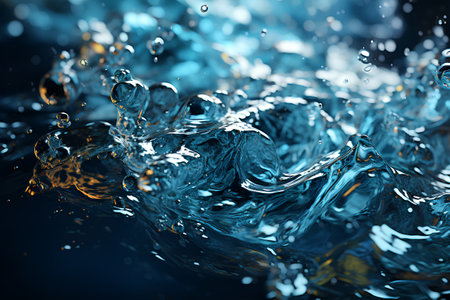 Blue water splash macro close up abstract background. 3d render illustrationの素材