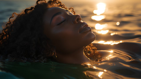 Beautiful african american woman in the water. 3D renderingの素材