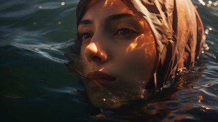 Portrait of a beautiful girl in the water. Beauty, fashion.の素材