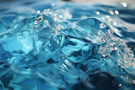 Water splashes and bubbles on a blue background. 3d renderingの素材