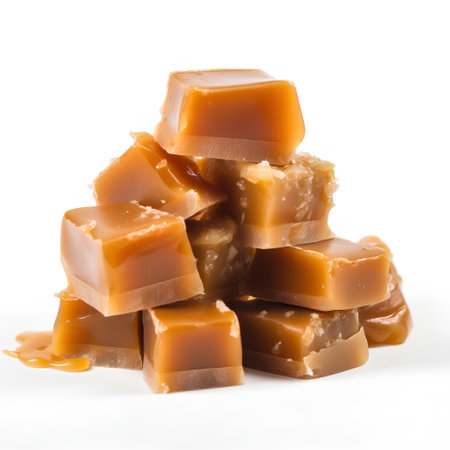 Caramel candies isolated on white background. Clipping path included.の素材
