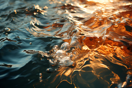 abstract background of water surface with waves and sun rays. macroの素材