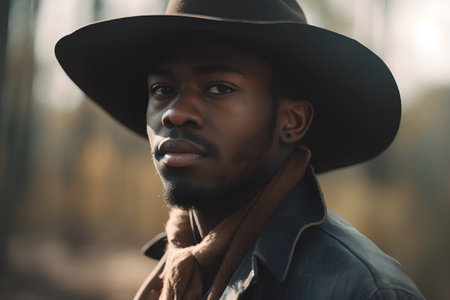 Portrait of a handsome african american man in cowboy hat.の素材