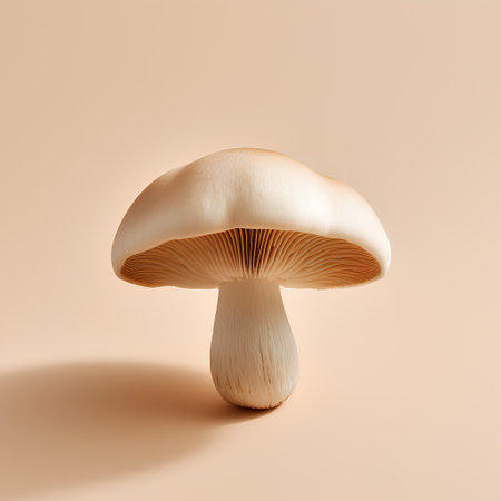 Mushroom champignon on a beige background. 3d renderingの素材