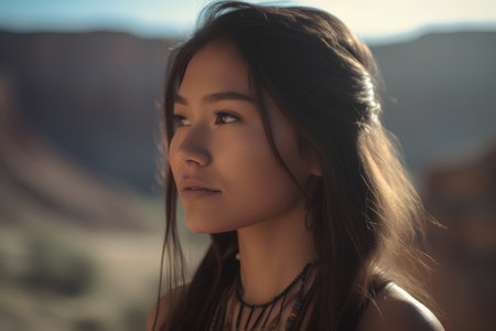 Portrait of a beautiful young woman in the Arizona desert, USAの素材