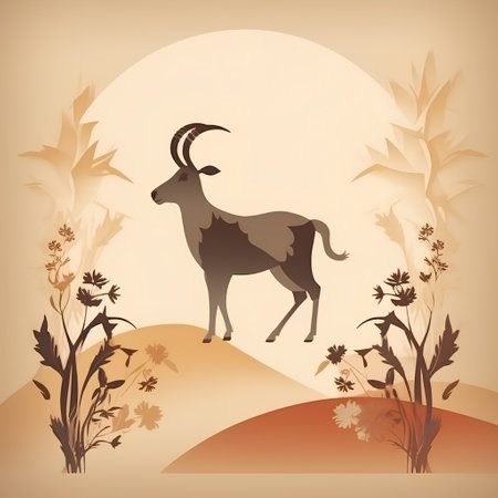Silhouette of goat on the background of the desert. Vector illustrationの素材