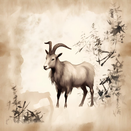 Goat on a grunge background. Hand-drawn illustration.の素材