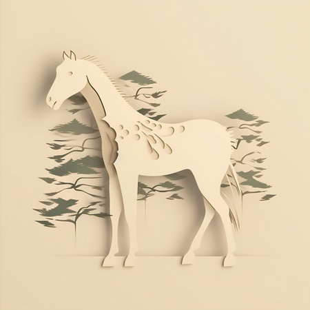 Horse in the forest. Paper art style. Vector illustration.の素材
