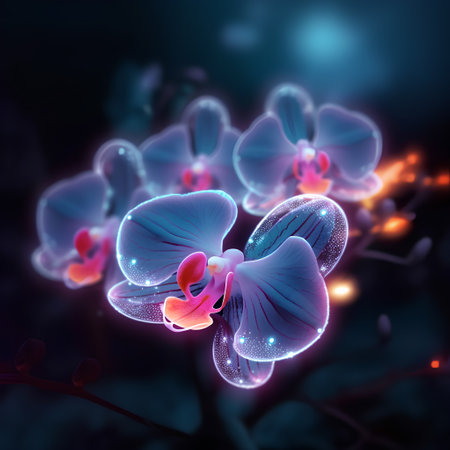 Orchid flower. 3d illustration with blue orchid flowers.の素材