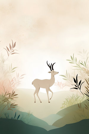 Greeting card with deer in the forest. Vector illustration.の素材