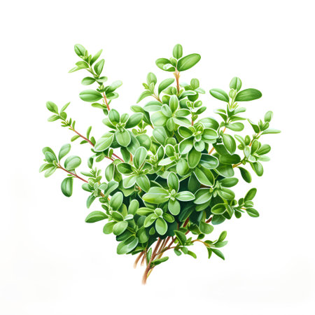 Top view of fresh oregano plant isolated on white background.の素材