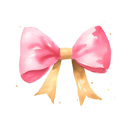 Watercolor pink bow isolated on white background. Hand drawn illustration.の素材