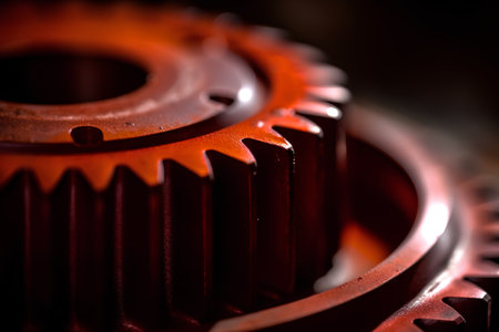 Close up of gear wheels, industrial background. Shallow depth of fieldの素材
