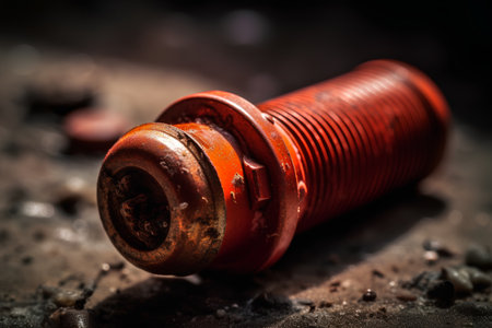 A closeup shot of an old car spark plug on a rusty backgroundの素材