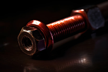 Metal bolt and nut on a dark background. Shallow depth of fieldの素材