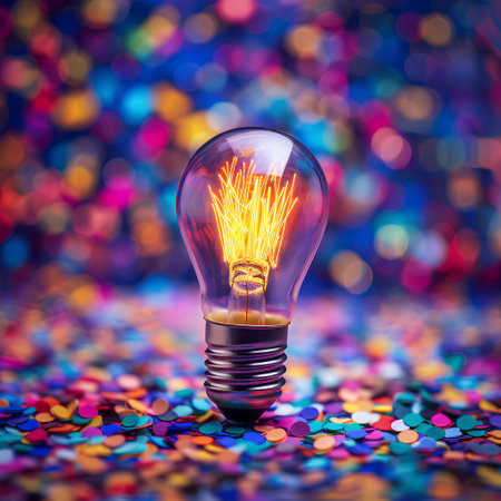 Incandescent light bulb on bokeh background, energy conceptの素材