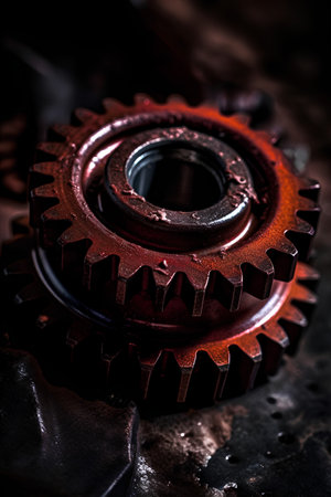 Close up of old rusty gearbox. Shallow depth of field.の素材