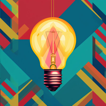Retro light bulb on colorful geometric background. Vector illustration for your designの素材
