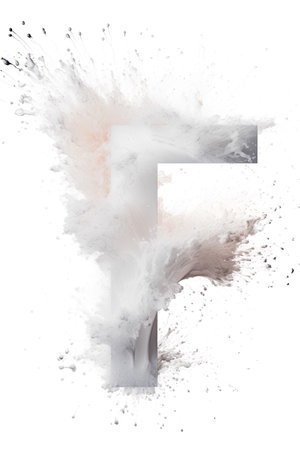 Letter F made of watercolor paint splashes isolated on white backgroundの素材